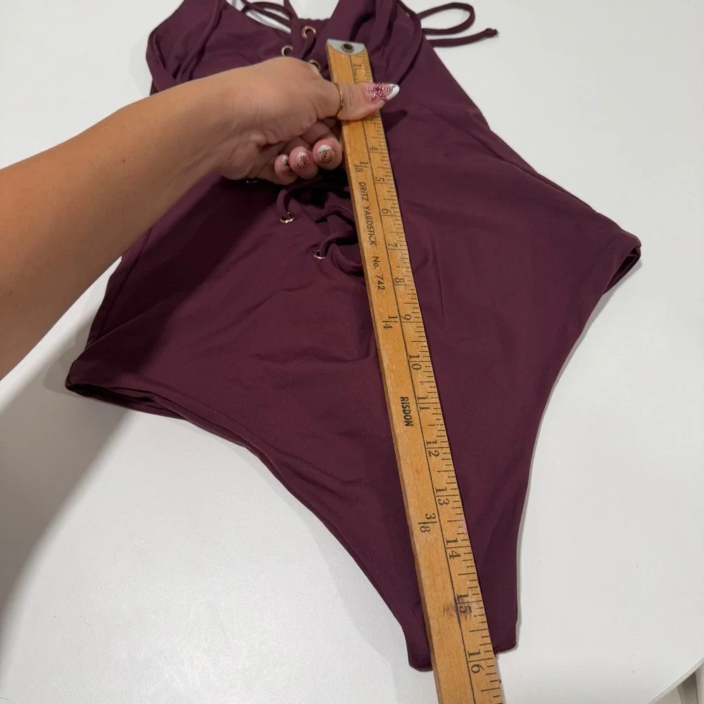 Tavik Swimwear Womens Small Burgundy Lace Up Front One Piece Swimsuit Burgundy